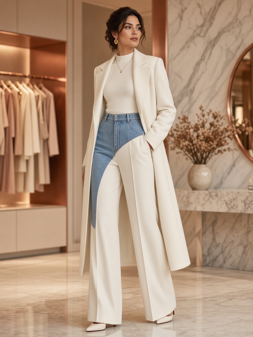 Ensemble féminin ivoire et denim