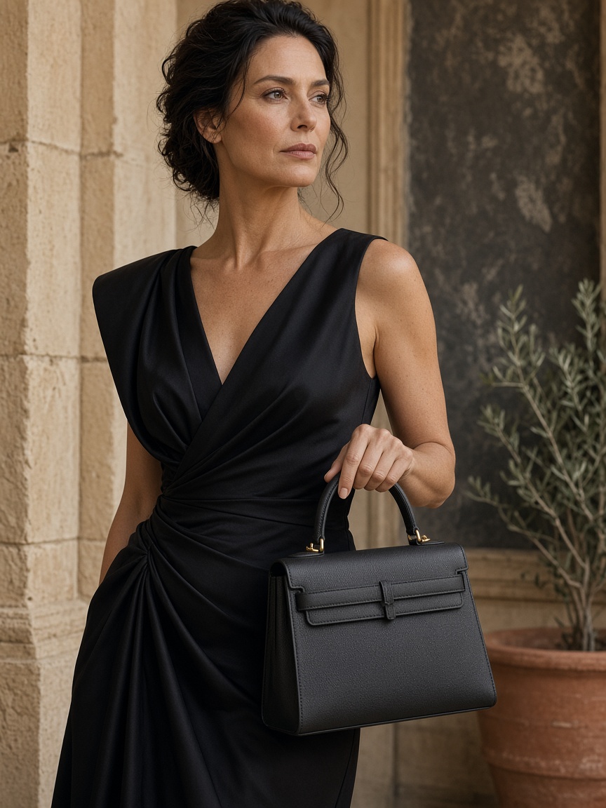 Sac à main de luxe et robe noire