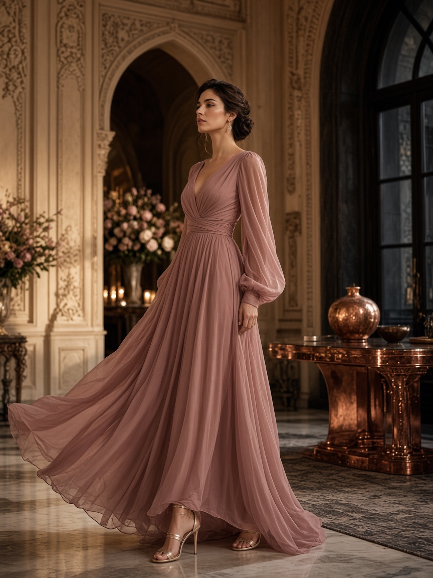 Robe rose poudré et chaussures élégantes